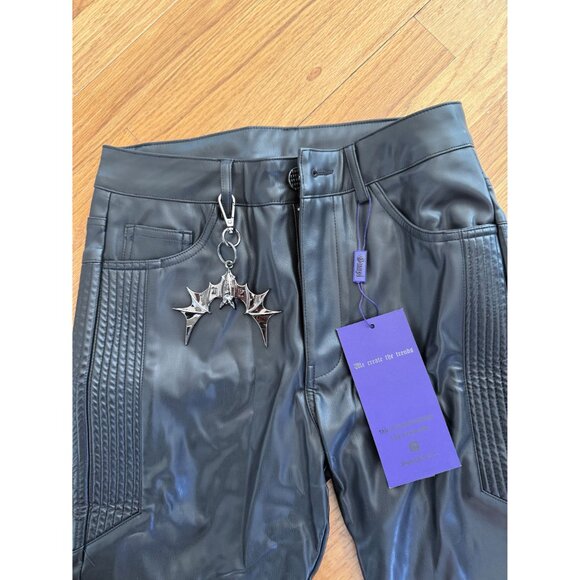 Guapi Blood Diamonds Men's Black Faux Leather Biker Moto Pants Size 28 NWT [jb] - Picture 2 of 10